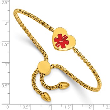 Chisel Stainless Steel Polished Yellow IP-plated with Red Enamel Heart Medical ID Adjustable Bracelet — alternate view