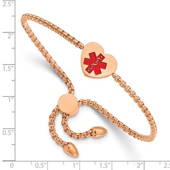 Chisel Stainless Steel Polished Rose IP-plated with Red Enamel Heart Medical ID Adjustable Bracelet — alternate view