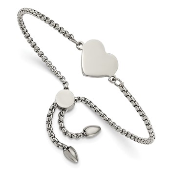Chisel Stainless Steel Polished Heart Adjustable Bracelet