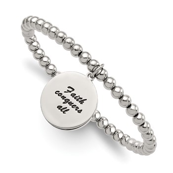 Chisel Stainless Steel Polished Yellow IP-plated Cross FAITH CONQUERS ALL Dangle with Crystal Beaded Stretch Bracelet — alternate view