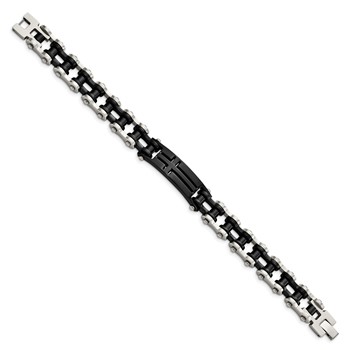 Chisel Stainless Steel Polished Black IP-plated 9 inch Cross ID Bracelet — alternate view