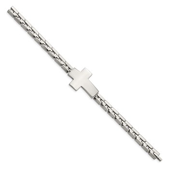 Chisel Stainless Steel Polished Cross 8 inch Link Bracelet — alternate view