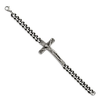 Chisel Stainless Steel Antiqued and Polished Crucifix 8.75 inch Bracelet — alternate view