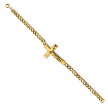 Chisel Stainless Steel Polished Yellow IP-plated Crucifix 8.5 inch Bracelet — alternate view