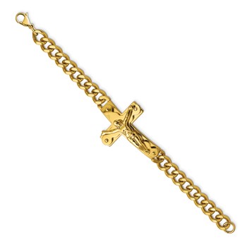 Chisel Stainless Steel Polished Yellow IP-plated Crucifix 8.25 inch Bracelet — alternate view