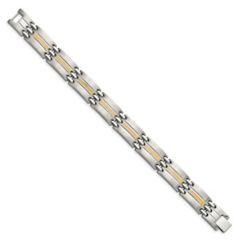 Chisel Stainless Steel with 14k Gold Accent Brushed and Polished 8.5 inch Link Bracelet — alternate view