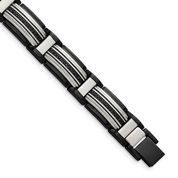 Chisel Stainless Steel Polished Black IP-plated with Black CZ 8.75 inch Link Bracelet