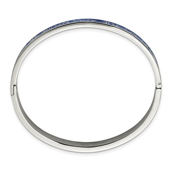 Stainless Steel Polished Blue Enamel ADVENTURE BEGINS 6mm Bangle — alternate view