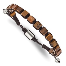 Image of Chisel Stainless Steel Polished with Tiger's Eye Black Macrame Adjustable Bracelet