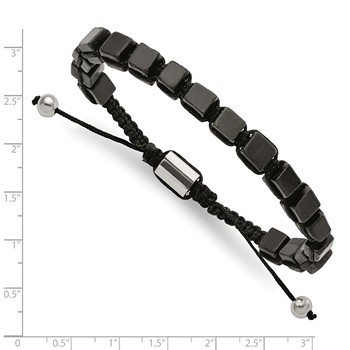 Chisel Stainless Steel Polished with Black Agate Black Macrame Adjustable Bracelet — alternate view