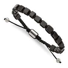 Image of Chisel Stainless Steel Polished with Black Agate Black Macrame Adjustable Bracelet