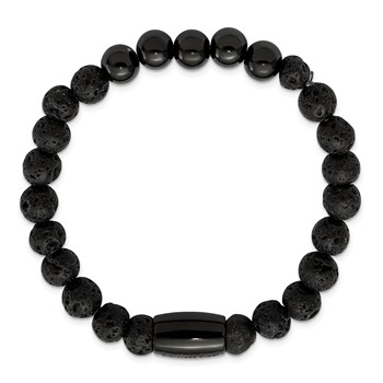Chisel Stainless Steel Polished Black IP-plated 8mm Lava Stone Stretch Bracelet — alternate view