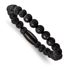 Image of Chisel Stainless Steel Polished Black IP-plated 8mm Lava Stone Stretch Bracelet