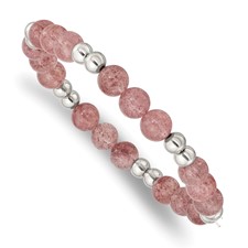 Image of Chisel Stainless Steel Polished 6-8mm Strawberry Quartz Beaded Stretch Bracelet