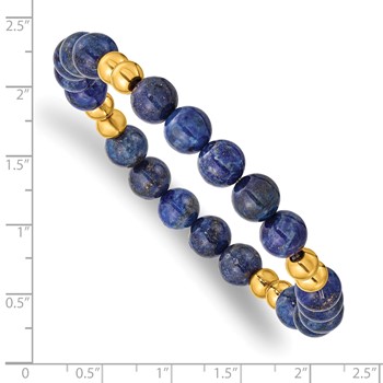 Chisel Stainless Steel Polished Yellow IP-plated 6-8mm Lapis Beaded Stretch Bracelet — alternate view