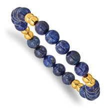 Image of Chisel Stainless Steel Polished Yellow IP-plated 6-8mm Lapis Beaded Stretch Bracelet