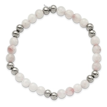 Chisel Stainless Steel Polished 6mm White Moonstone Beaded Stretch Bracelet — alternate view