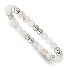 Image of Chisel Stainless Steel Polished 6mm White Moonstone Beaded Stretch Bracelet