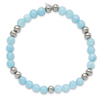 Chisel Stainless Steel Polished 6mm Blue Quartz Beaded Stretch Bracelet — alternate view