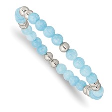 Image of Chisel Stainless Steel Polished 6mm Blue Quartz Beaded Stretch Bracelet