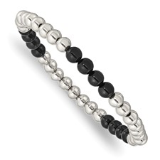 Image of Chisel Stainless Steel Polished 6mm Black Onyx Beaded Stretch Bracelet