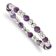 Image of Chisel Stainless Steel Polished 6mm Purple Zebra Amethyst Beaded Stretch Bracelet