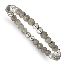Image of Chisel Stainless Steel 6mm Polished Grey Quartz Beaded Stretch Bracelet