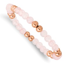 Image of Chisel Stainless Steel Polished Rose IP-plated 6mm Pink Quartz Beaded Stretch Bracelet