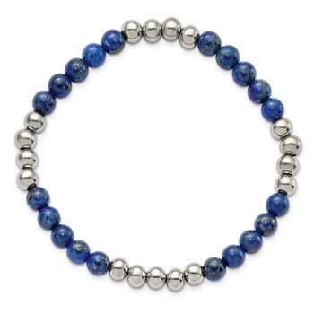 Chisel Stainless Steel Polished 6mm Lapis Beaded Stretch Bracelet — alternate view