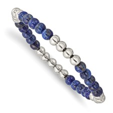 Image of Chisel Stainless Steel Polished 6mm Lapis Beaded Stretch Bracelet