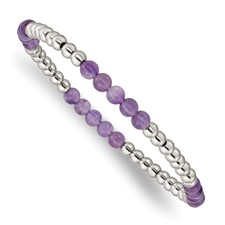Image of Chisel Stainless Steel Polished 4mm Purple Zebra Amethyst Beaded Stretch Bracelet