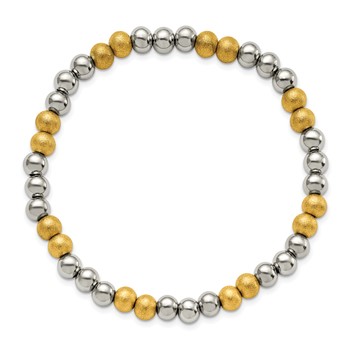 Chisel Stainless Steel Polished Yellow IP-plated Sandblasted 6mm Beaded Stretch Bracelet — alternate view