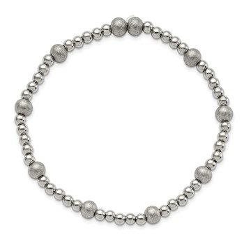 Chisel Stainless Steel Polished 4-6mm Sandblasted Beaded Stretch Bracelet — alternate view