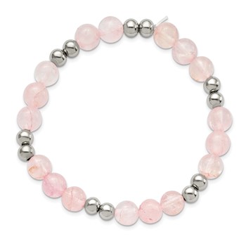 Chisel Stainless Steel Polished 6-8mm Pink Quartz Beaded Stretch Bracelet — alternate view