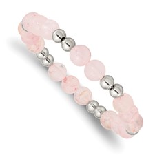 Image of Chisel Stainless Steel Polished 6-8mm Pink Quartz Beaded Stretch Bracelet
