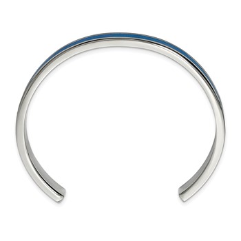 Chisel Stainless Steel Polished with Blue Leather Inlay 8mm Cuff Bangle — alternate view