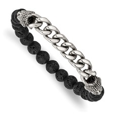 Image of Chisel Stainless Steel Antiqued and Polished Buddha 8mm Lava Stone Beaded Stretch Bracelet