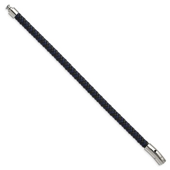 Chisel Stainless Steel Polished Black and Blue Braided Leather 8.25 inch Bracelet — alternate view