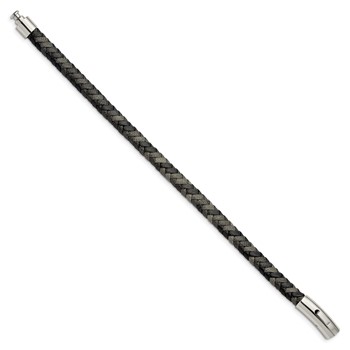Chisel Stainless Steel Polished Black and Grey Braided Leather 8.25 inch Bracelet — alternate view