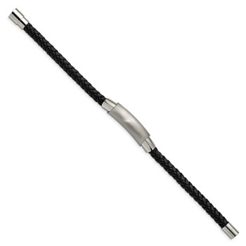 Chisel Stainless Steel Brushed and Polished Black Braided Leather 8.25 inch Bracelet — alternate view