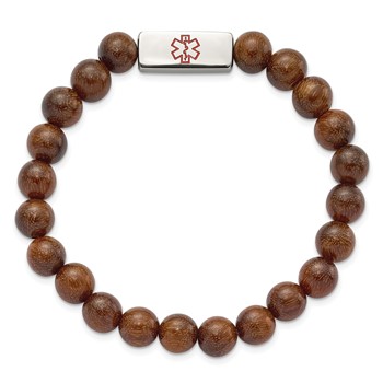 Stainless Steel Polished with Enamel Medical ID Zingana Wood Bracelet — alternate view