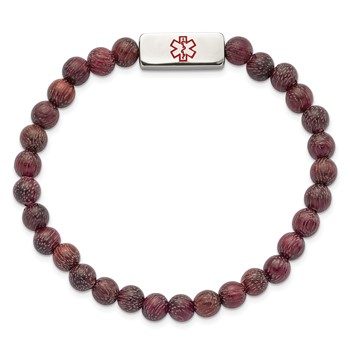 Stainless Steel Polished with Enamel Medical ID Peltogyne Wood Bracelet — alternate view