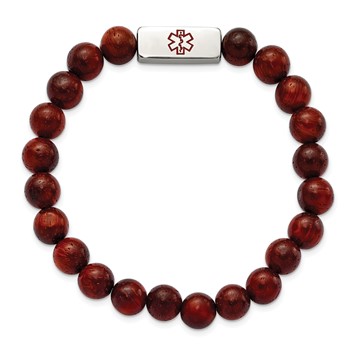 Stainless Steel Polished with Enamel Medical ID Padauk Wood Bracelet — alternate view