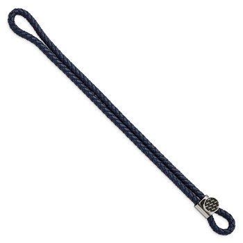 Chisel Stainless Steel Polished with Black Carbon Fiber Inlay Navy Blue Braided Leather 8.5 inch Bracelet — alternate view