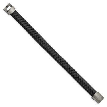 Chisel Stainless Steel Antiqued Black Braided Leather 8.25 inch Bracelet — alternate view