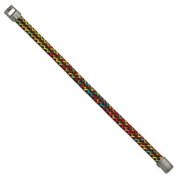 Chisel Stainless Steel Antiqued Braided Brown Leather and Multi-color Nylon 8.25 inch Bracelet — alternate view