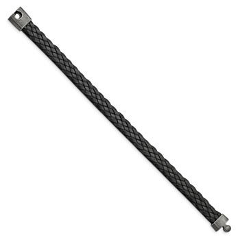 Chisel Stainless Steel Antiqued Black Braided Leather 8.25 inch Bracelet — alternate view