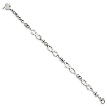 Chisel Stainless Steel Polished Infinity Symbol Link with 4 Leaf Clover Charm 6.5 inch Bracelet with 1 inch Extension — alternate view
