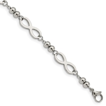 Chisel Stainless Steel Polished Infinity Symbol Link with 4 Leaf Clover Charm 6.5 inch Bracelet with 1 inch Extension