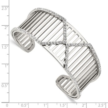 Stainless Steel 25mm Polished with Crystals X Cuff Bangle — alternate view
